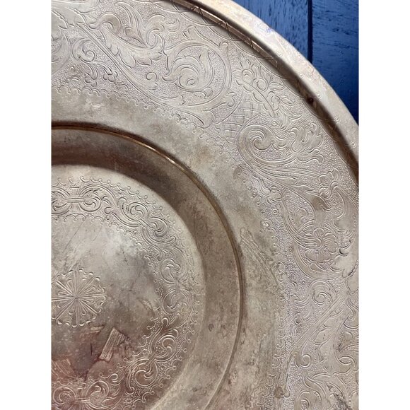 Bard's Brass LID 10-1/2" Plate W Etched Moveable Handle Dish Tray Pattina - Picture 10 of 14